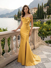 Pink Sweetheart Neckline 3D Flower Embellished Mermaid Evening Gown Maxi Dress