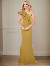 A-line One Shoulder Floor-Length Chiffon Mother of the Bride Dress With Ruffles