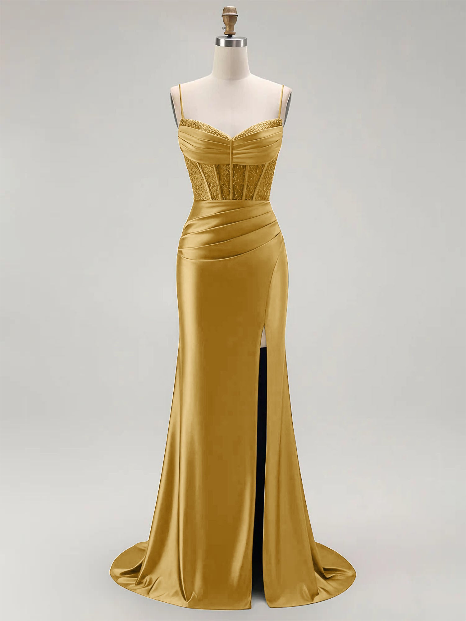 Sparkly Satin Mermaid Long Corset Prom Dress with Beading
