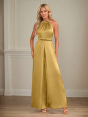 Jumpsuits Halter Floor-Length Satin Wedding Dress