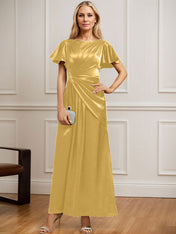 A-line Scoop Ankle-Length Stretch Satin Mother of the Bride Dress With Pleated Beading