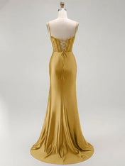Sparkly Satin Mermaid Long Corset Prom Dress with Beading