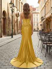 Purple Mermaid Spaghetti Straps Satin Long Corset Appliqued Prom Dress