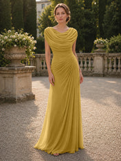 Cowl Neck Mermaid Evening Dresses with Flowing Floor-Length Skirt