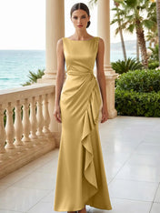 Dusty Blue Scoop Neck Evening Dress with Ruffle Mermaid Maxi Dress
