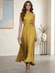 Ethereal Formal Evening Dress Ice Blue Pleated Chiffon Maxi Gown