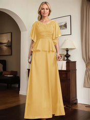 A-line V-Neck Floor-Length Chiffon Mother of the Bride Dress With Pleated Beading
