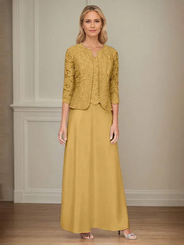 Robe veste en dentelle pailletée et jupe en satin avec veste ouverte 