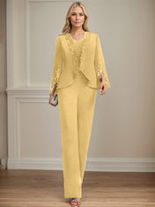 Separates Jumpsuit/Pantsuit V-Neck Floor-Length Chiffon Mother of the Bride Dress