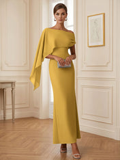 Elegant Mint Green One-Shoulder Chiffon Mermaid Formal Evening Dress with Cape and Ruffles
