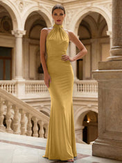Navy Blue Halter Neck Maxi Dresses Mermaid Evening Dress