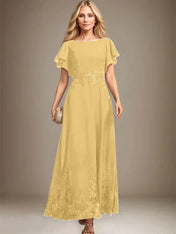 A-line Scoop Ankle-Length Lace Chiffon Mother of the Bride Dress With Sequins