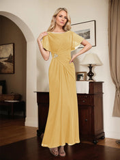 A-line Scoop Ankle-Length Chiffon Mother of the Bride Dress With Beading Pleated