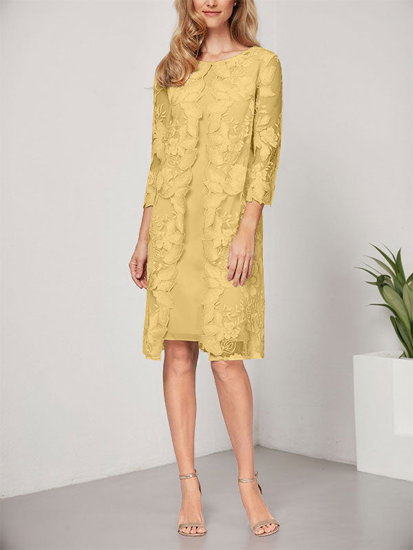 A-line Scoop Knee-Length Chiffon Lace Mother of the Bride Dress With Jacket