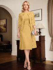 Sheath/Column Scoop Knee-Length Chiffon Mother of the Bride Dress With Pleated Sequins