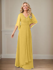 A-Line V-Neck Long Sequins Chiffon Mother Dress