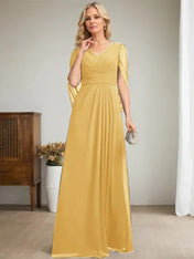 Dark Navy A-Line V-Neck Long Mother of Bride Dress