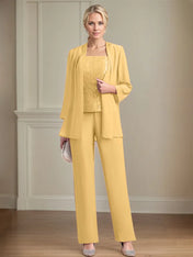 Chiffon Square Neck Sleeveless Floor Length Mother of the Bride Pantsuits