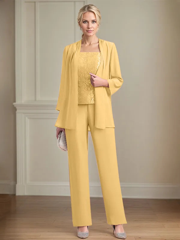 Chiffon Square Neck Sleeveless Floor Length Mother of the Bride Pantsuits