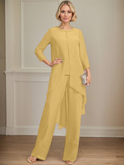 Separates Jumpsuit/Pantsuit Scoop Floor-Length Chiffon Mother of the Bride Dress With Sequins Beading