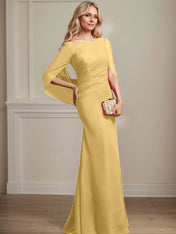 Trumpet/Mermaid Boat Neck Floor-Length Chiffon Mother of the Bride Dress With Pleated