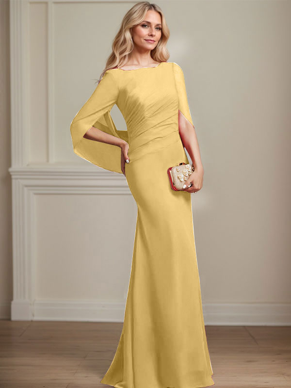 Mermaid Boat Neck Floor-Length Chiffon Mother of the Bride Dress With Pleated