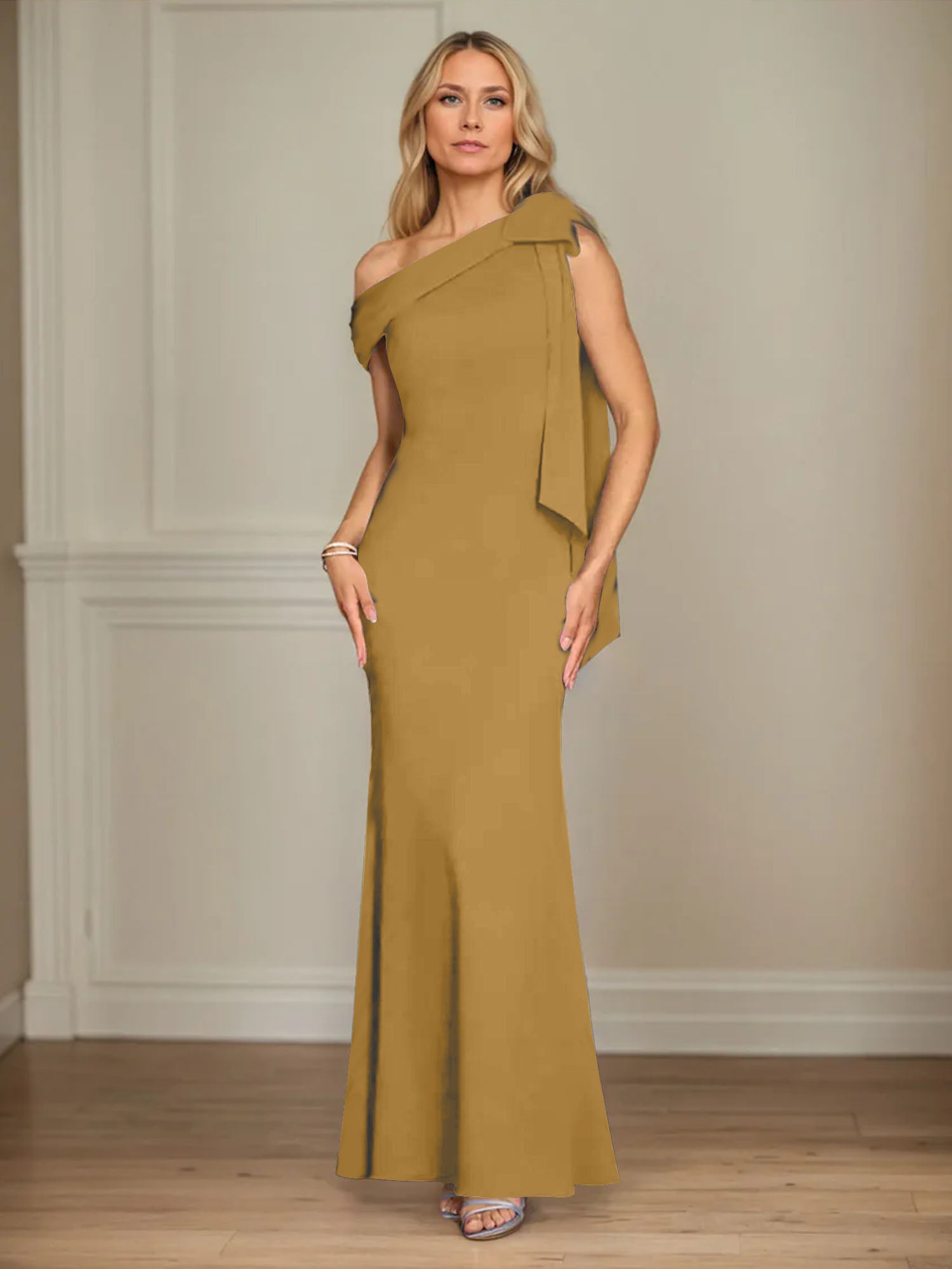 Mermaid One Shoulder Sleeveless Stretch Crepe Mother of the Bride Dress With Bow