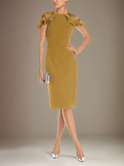 Sheath/Column Stretch Crepe Scoop Short Sleeves Knee Length Dress