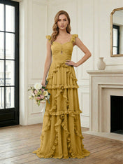 Ethereal Sky Blue Tiered Ruffle Chiffon Maxi Dress Gown