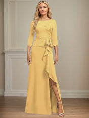 Sheath/Column Scoop Floor-Length Stretch Crepe Dress With Cascading Ruffles Appliques