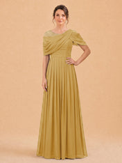 One-Shoulder Cape Overlay Chiffon Mother of the Bride Dress