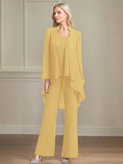 Chiffon Scoop Neck Long Sleeves Floor Length Mother Of The Bride Pantsuits