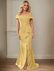 Sheath/Column V-Neck Illusion Floor-Length Lace Chiffon Mother of the Bride Dress With Pleated Sequins