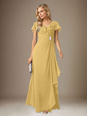 Stormy A-Line V-Neck Ruched Chiffon Dress