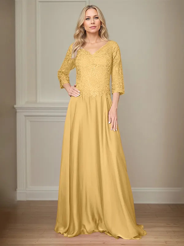 4 Sleeves Floor-Length Mother Of The Bride Dress With Appliques