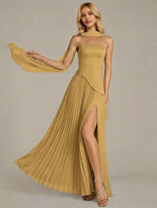 Navy A Line Satin Off The Shoulder Sleeveless Floor Length Dress