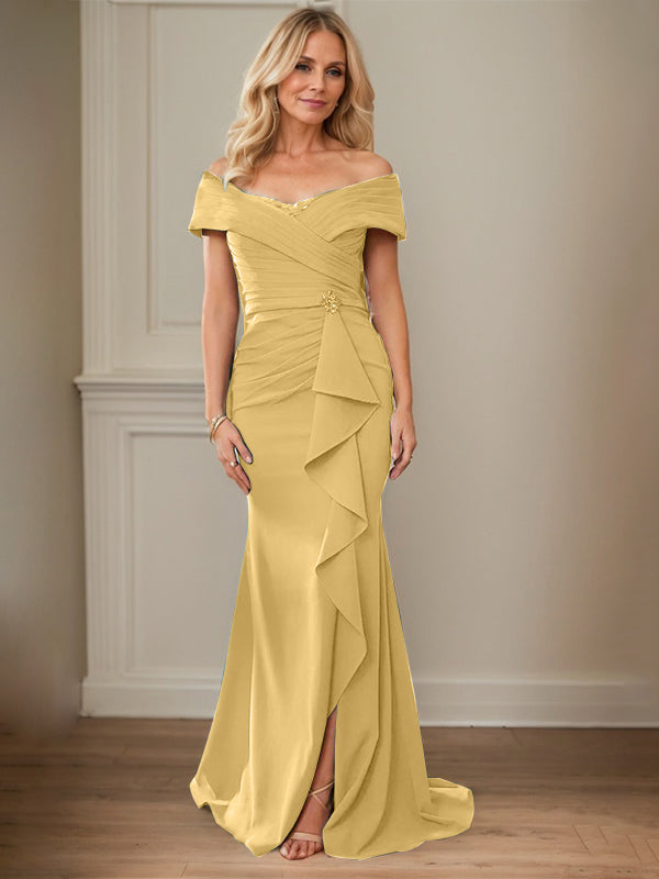 Sheath/Column Off-the-Shoulder Sleeveless Floor-Length Mother of the Bride Dresses With Ruffles