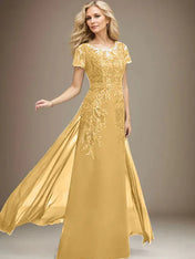 Sheath/Column Scoop Illusion Floor-Length Lace Chiffon Mother of the Bride Dress With Sequins