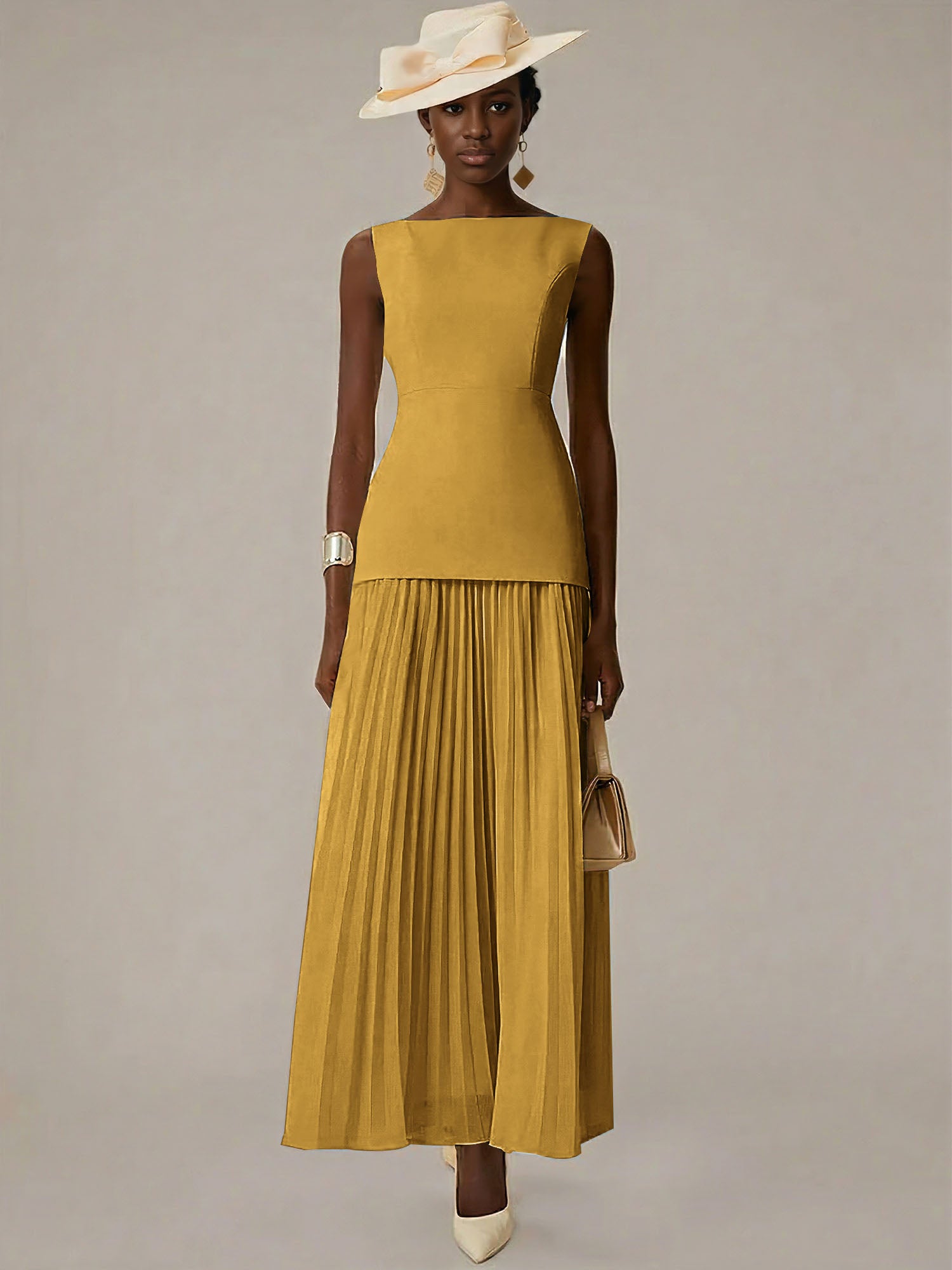 White A Line Chiffon Round Neck Sleeveless Floor Length Dresses