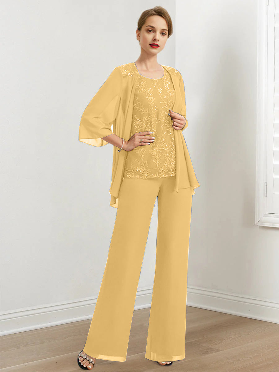 Chiffon Mother of the Bride Pantsuits with Sequins & Jacket