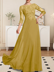 A-line Scoop Floor-Length Lace Chiffon Mother of the Bride Dress With Sequins