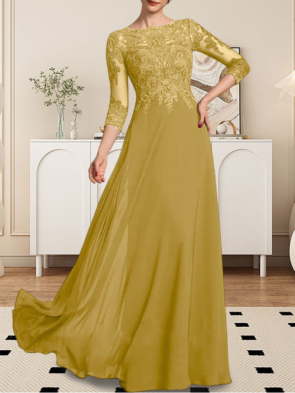A-line Scoop Floor-Length Lace Chiffon Mother of the Bride Dress With Sequins