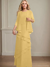 Sheath Scoop Floor-Length Chiffon Mother of the Bride Dress