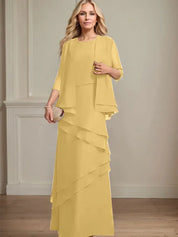 Robe fourreau en mousseline de soie pour mère de la mariée, longueur au sol 
