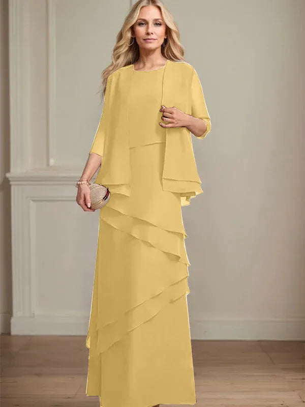 Sheath Scoop Floor-Length Chiffon Mother of the Bride Dress