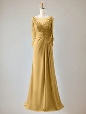 Trumpet/Mermaid Scoop Neck 1/2 Sleeve Chiffon Mother of the Bride Dress With Beadings