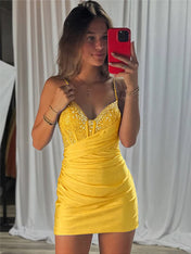 Beaded V Neck Corset Bodice Homecoming Dress
