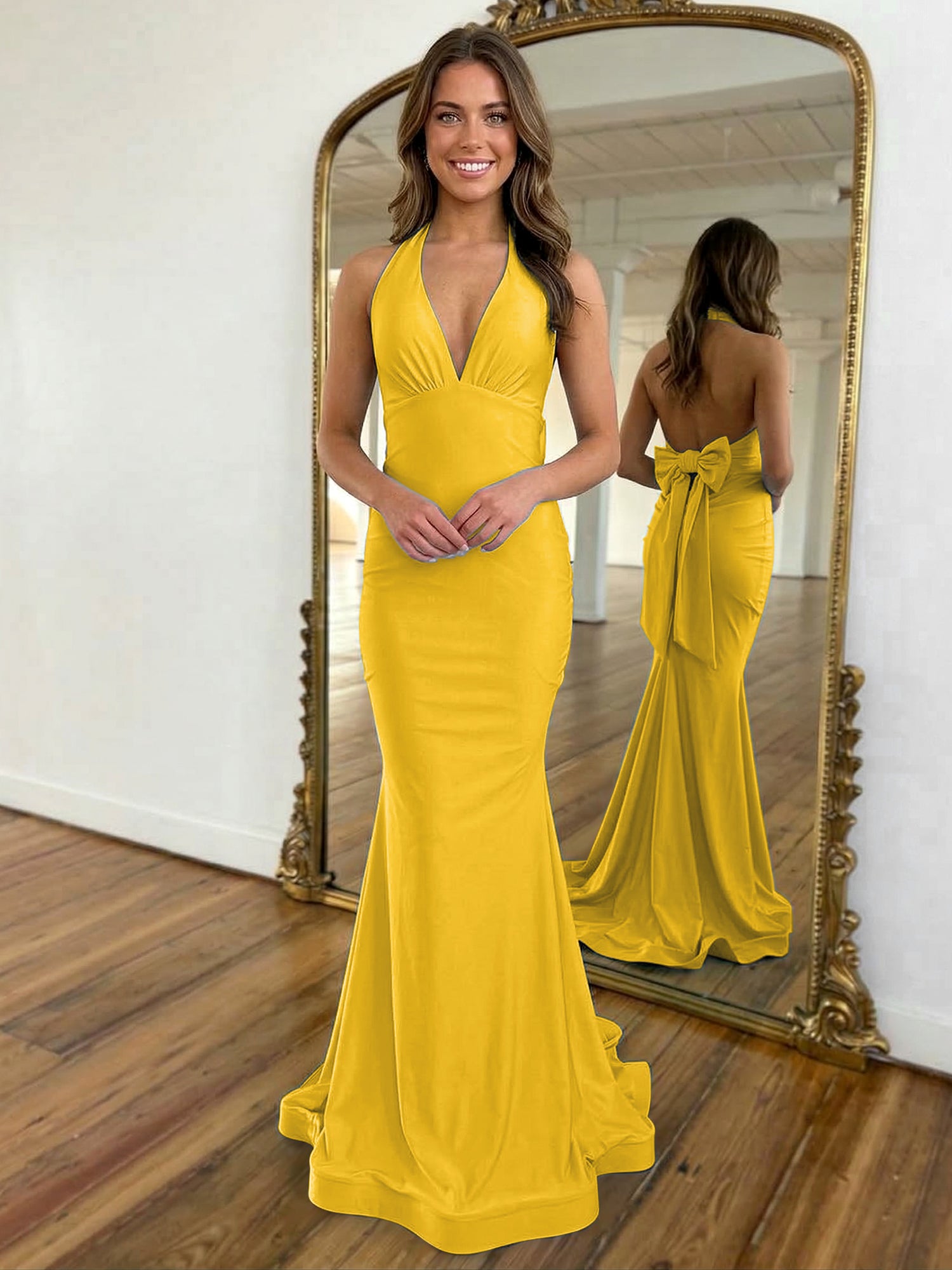 Light Blue Mermaid Halter Backless Long Prom Dress