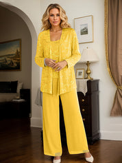 Chiffon Mother of the Bride Pantsuits with Jacket & Sequins