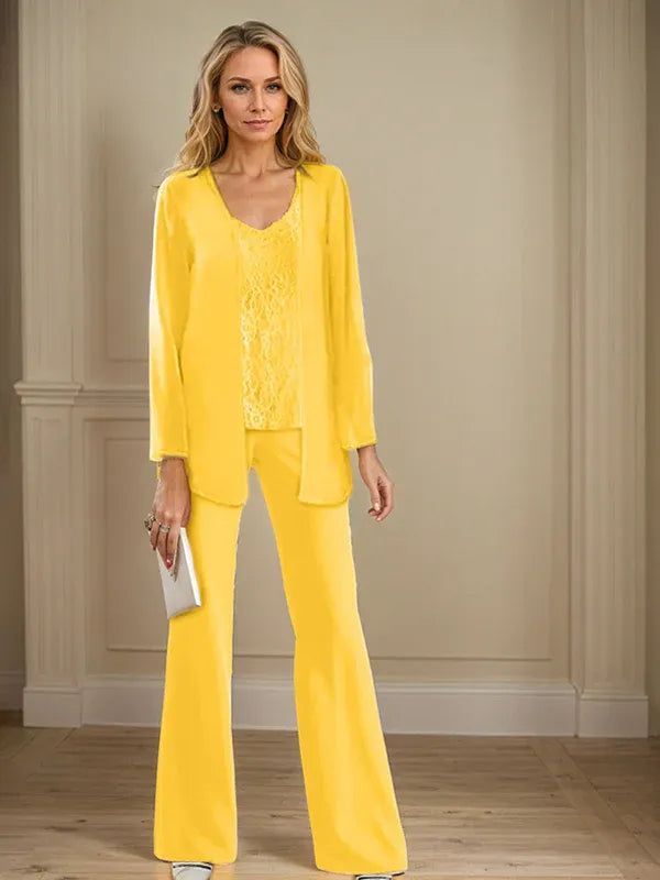 Tailleur-pantalon en mousseline avec veste pour mère de la mariée 